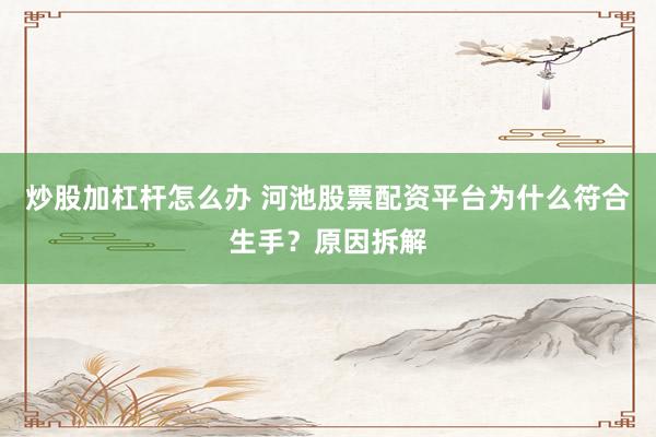 炒股加杠杆怎么办 河池股票配资平台为什么符合生手?原因拆解